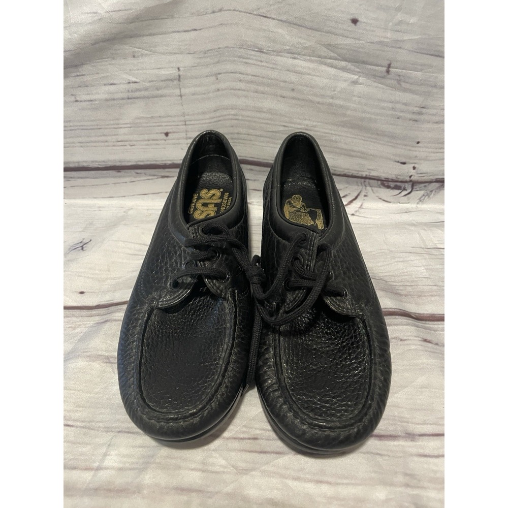 SAS USA Black Leather Casual Moccasin Toe Wedge Comfort Shoes Women 7.5WW US